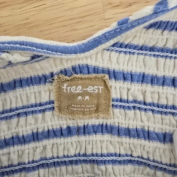 Free People Striped Smocked Midi Dress Blue White Tie Shoulder Women's M - Picture 4 of 12